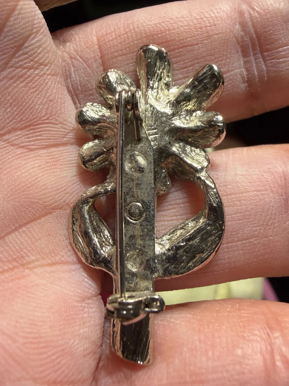 Vintage Silver Tone Blue Crystal Brooch